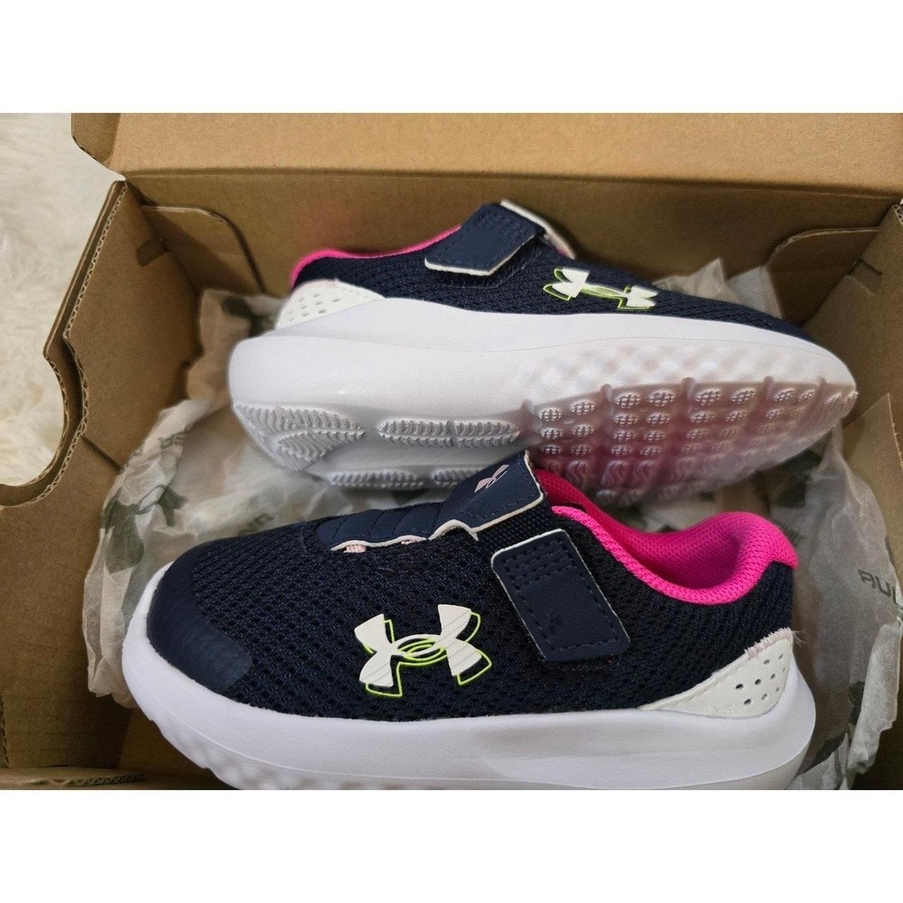 NWT Under Armour Girls Infant Surge 4 AC Running Shoes Blue Pink 6K 3027110-410 - Picture 1 of 5